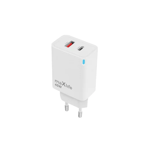 Maxlife MXTC-09-45AC GaN PD QC töltő 1x USB-C 1x USB 45W fehér - 1