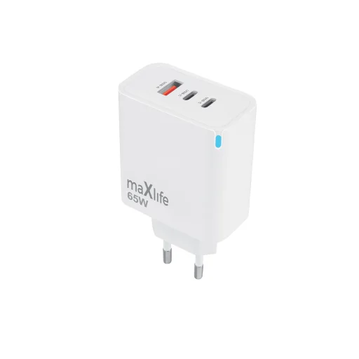 Maxlife MXTC-09-65ACC GaN PD QC töltő 2x USB-C 1x USB 65W fehér - 1