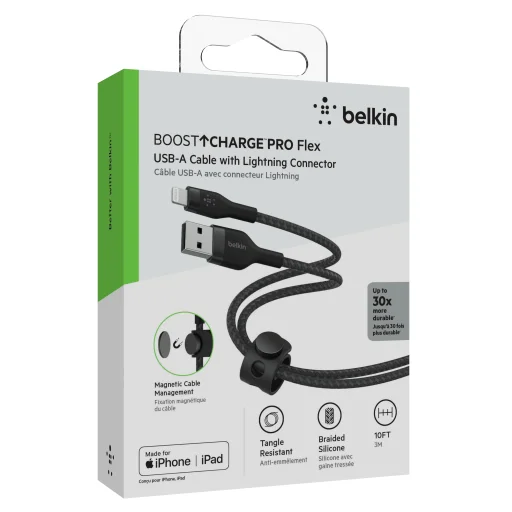 Belkin BOOST CHARGE PRO Flex USB-A to LTG, Braided Silicone Cable - 3M - Black - 8
