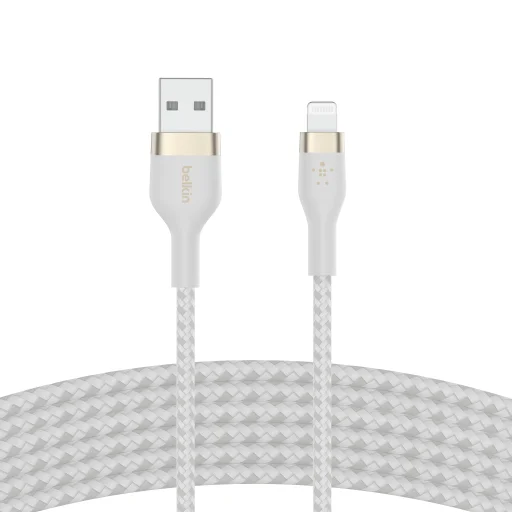 Belkin BOOST CHARGE PRO Flex USB-A to LTG, Braided Silicone Cable - 3M - White - 5