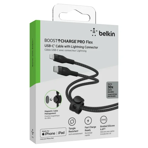 Belkin BOOST CHARGE PRO Flex USB-C to LTG, Braided Silicone Cable - 2M - Black - 2