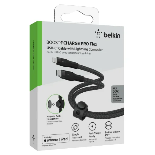 Belkin BOOST CHARGE PRO Flex USB-C to LTG, Braided Silicone Cable - 3M - Black - 3