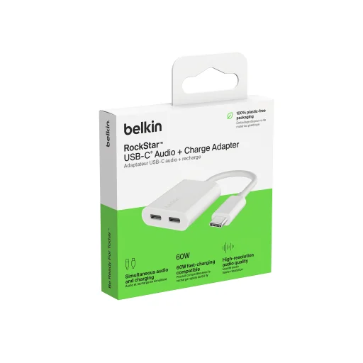 Belkin ROCKSTAR Dual USB-C Audio + Charge Adapter - White - 8