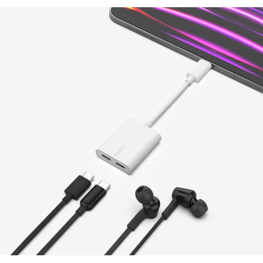 Belkin ROCKSTAR Dual USB-C Audio + Charge Adapter - White - 5