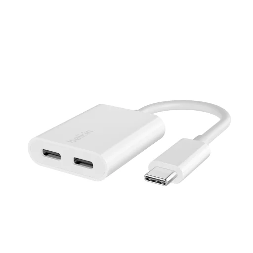 Belkin ROCKSTAR Dual USB-C Audio + Charge Adapter - White - 1
