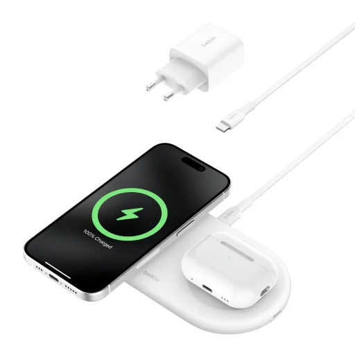 Belkin BOOSTCHARGE PRO 2in1 Qi2 15w Magnetic Charging Pad - fehér töltőállomás - 1