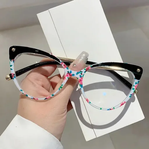 Techsuit Anti-Blue Light Szemüveg Reflex TR90 (F93308) - Macskaszem - Fekete/Virágmintás - 7