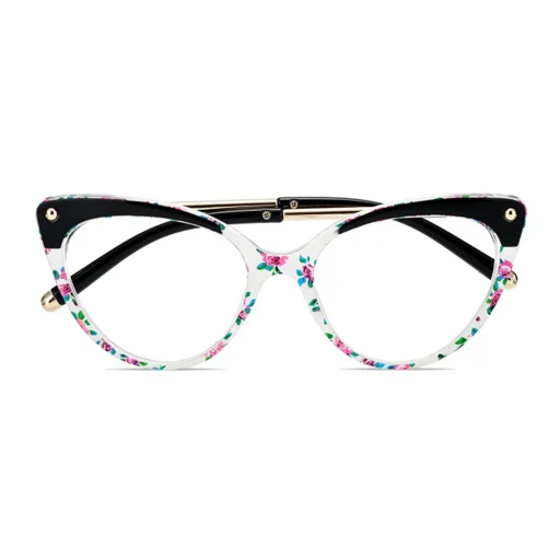 Techsuit Anti-Blue Light Szemüveg Reflex TR90 (F93308) - Macskaszem - Fekete/Virágmintás - 2