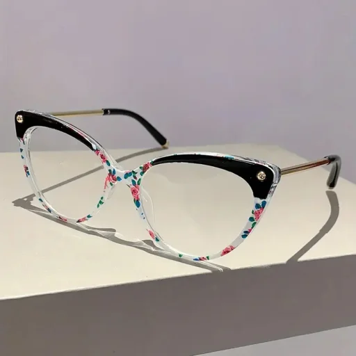 Techsuit Anti-Blue Light Szemüveg Reflex TR90 (F93308) - Macskaszem - Fekete/Virágmintás - 6