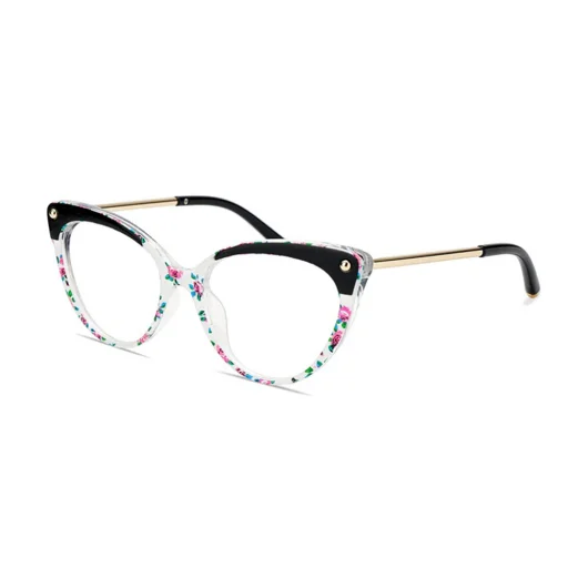 Techsuit Anti-Blue Light Szemüveg Reflex TR90 (F93308) - Macskaszem - Fekete/Virágmintás - 1