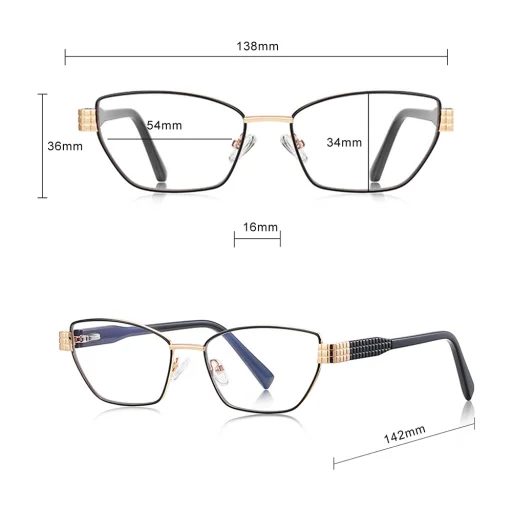 Női Anti-Blue Light Szemüveg Techsuit Reflex PC (3162), Téglalap alakú, Fémkeret, AC Lencse - Fekete - 7