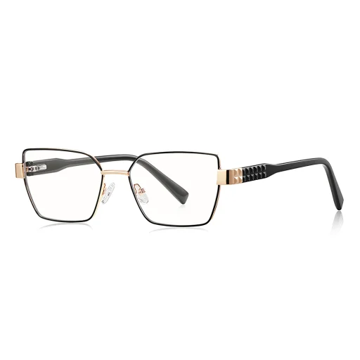 Női Techsuit anti-kékfény szemüveg, hexagonális, fémből készült keret, AC lencse - Fekete (3169) - 1