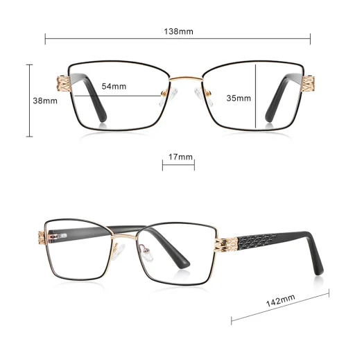 Női Anti-Blue Light Szemüveg Techsuit Reflex PC (3171) - Téglalap alakú, Fém keret, AC lencse - Arany/Fekete - 7