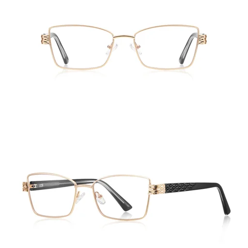 Női Anti-Blue Light Szemüveg Techsuit Reflex PC (3171) - Téglalap alakú, Fém keret, AC lencse - Arany/Fekete - 2