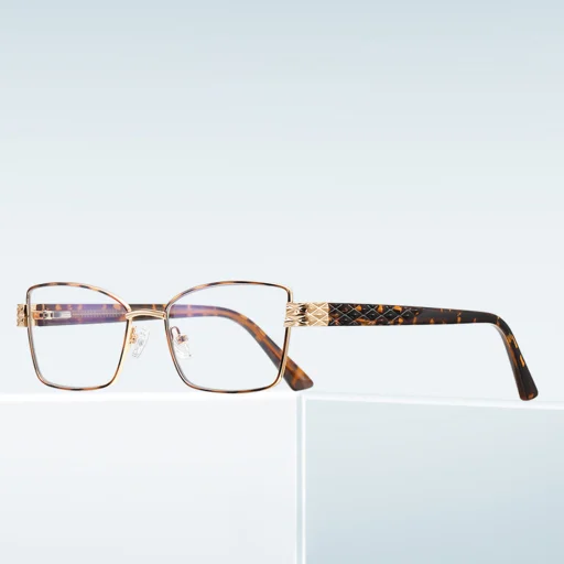 Női Anti-Blue Light Szemüveg Techsuit Reflex PC (3171) - Téglalap alakú, Fém keret, AC lencse - Arany/Fekete - 4