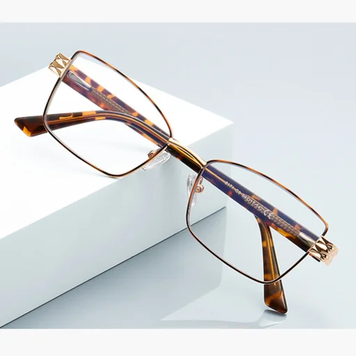 Női Anti-Blue Light Szemüveg Techsuit Reflex PC (3171) - Téglalap alakú, Fém keret, AC lencse - Arany/Fekete - 5