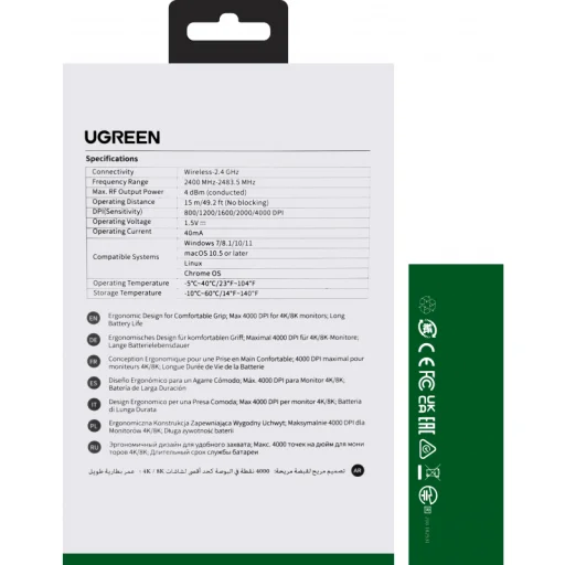 Wireless Mouse Ugreen MU006, 4000DPI, fekete - 9