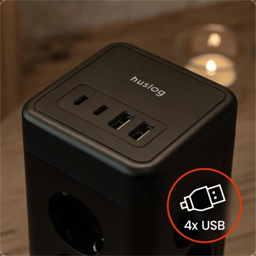 Huslog függőleges hálózati elosztó USB-A, USB-C porttal - 8