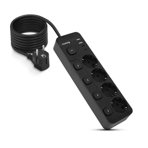 Huslog hálózati elosztó 5 kapcsolóval USB-A, USB-C porttal - 1