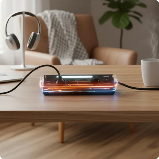 Huslog hálózati elosztó LED-del, USB-A, USB-C porttal - 12