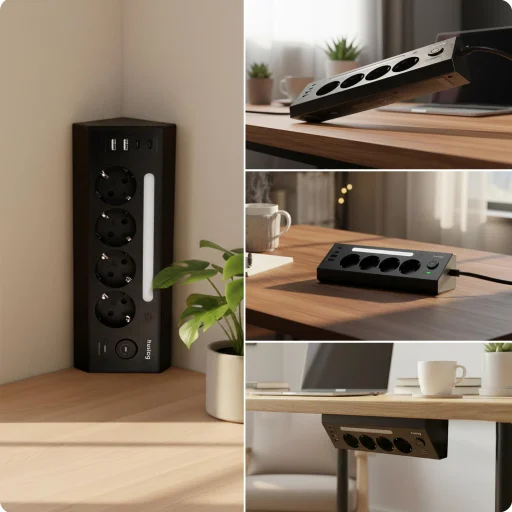 Huslog hálózati elosztó LED-del, USB-A, USB-C porttal - 8