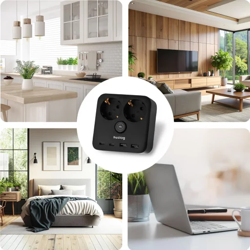 Huslog Power hálózati elosztó telefon tartóval HUS1055 USB-A, USB-C porttal - 8