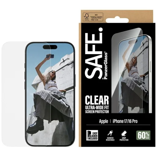 iPhone 17 / 16 Pro SAFE Edzett Üveg PanzerGlass Ultra-Wide Fit EasyAligner üvegfólia - 1