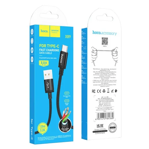 USB-A - USB-C Kábel Hoco X89, 60W, 3A, 1m, Fekete - 5