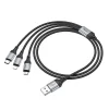 USB-A - Lightning / microUSB / USB-C Töltőkábel Hoco X102 3 az 1-ben, 18W, 2A, 1m, Fekete thumbnail
