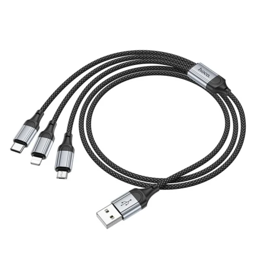USB-A - Lightning / microUSB / USB-C Töltőkábel Hoco X102 3 az 1-ben, 18W, 2A, 1m, Fekete - 6