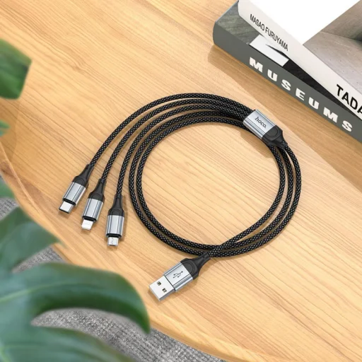 USB-A - Lightning / microUSB / USB-C Töltőkábel Hoco X102 3 az 1-ben, 18W, 2A, 1m, Fekete - 8