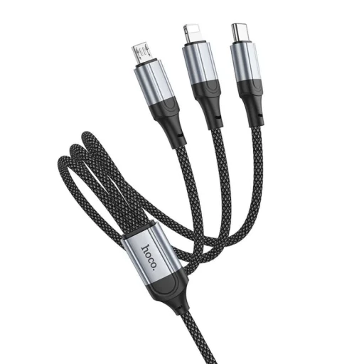 USB-A - Lightning / microUSB / USB-C Töltőkábel Hoco X102 3 az 1-ben, 18W, 2A, 1m, Fekete - 2