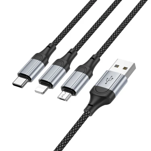 USB-A - Lightning / microUSB / USB-C Töltőkábel Hoco X102 3 az 1-ben, 18W, 2A, 1m, Fekete - 3