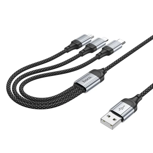 USB-A - Lightning / microUSB / USB-C Töltőkábel Hoco X102 3 az 1-ben, 18W, 2A, 1m, Fekete - 5