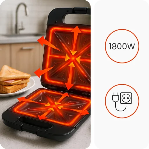 Huslog 4 szeletes melegszendvics sütő 1800W - 7