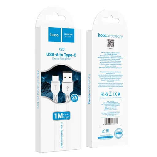 USB-A to USB-C Kábel Hoco Flash X20, 18W, 2A, 1m, Fehér - 4