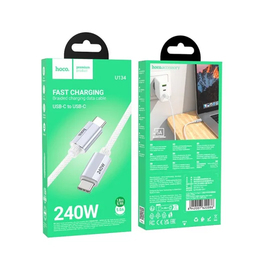 USB-C to USB-C kábel Hoco U134, 240W, 1.8m, Szürke - 6