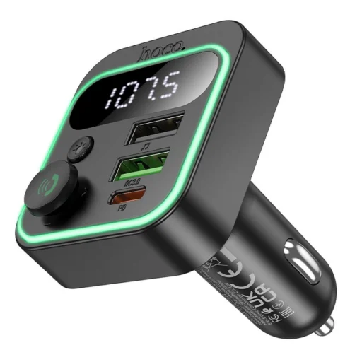 Bluetooth FM Transmitter és Autós Töltő Hoco E85, 2 x USB-A - 1 x USB-C, Fekete - 2