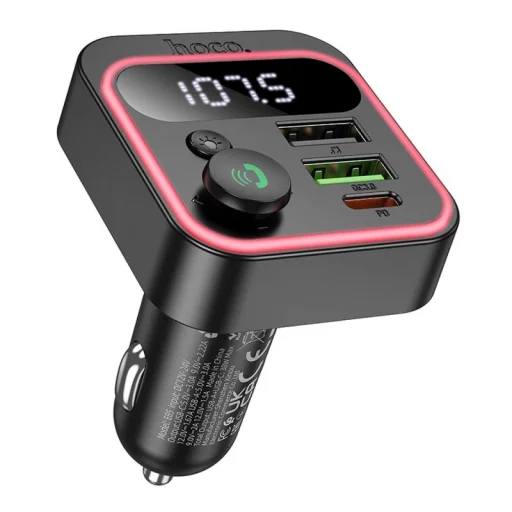 Bluetooth FM Transmitter és Autós Töltő Hoco E85, 2 x USB-A - 1 x USB-C, Fekete - 1