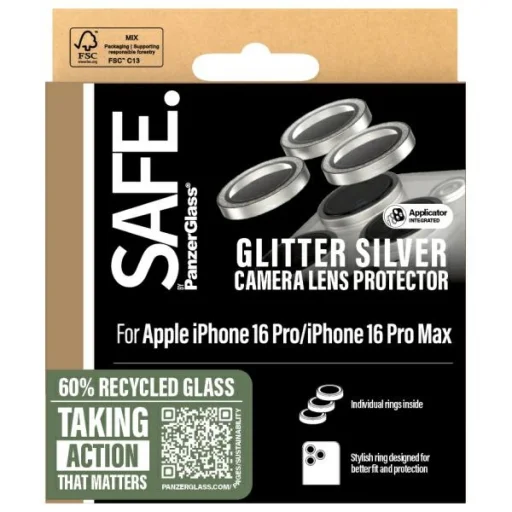 iPhone 16 Pro / 16 Pro Max objektívvédő üvegfólia csillogó ezüst SAFE by PanzerGlass SAFE95 - 3