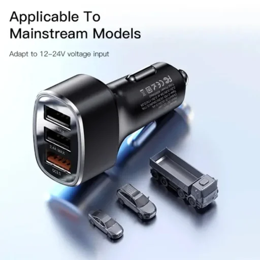 Yesido Autós Töltő (Y46) - 3x USB, 2.4A, Q.C3.0, Gyors Töltés, 42W - Fekete - 2