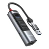 Yesido - Docking Station 5 az 1-ben (HB20) - USB, Type-C to 4x USB, USB-C, PD100W, Gyors töltés, Plug & Play, 5Gbps - Szürke