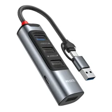 Yesido - Docking Station 5 az 1-ben (HB20) - USB, Type-C to 4x USB, USB-C, PD100W, Gyors töltés, Plug & Play, 5Gbps - Szürke
