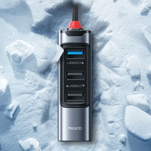 Yesido - Docking Station 5 az 1-ben (HB20) - USB, Type-C to 4x USB, USB-C, PD100W, Gyors töltés, Plug & Play, 5Gbps - Szürke - 4