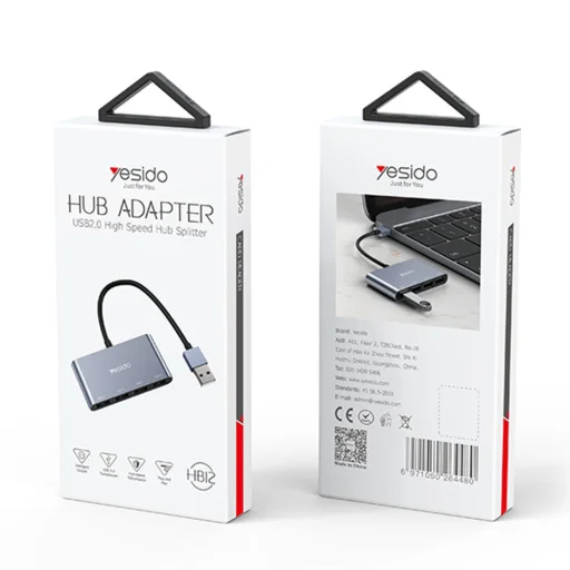 Yesido - Csatlakozóállomás 4 az 1-ben (HB12) - USB-ről 4x USB-re, Plug & Play, 480Mbps, 15cm - Szürke - 7