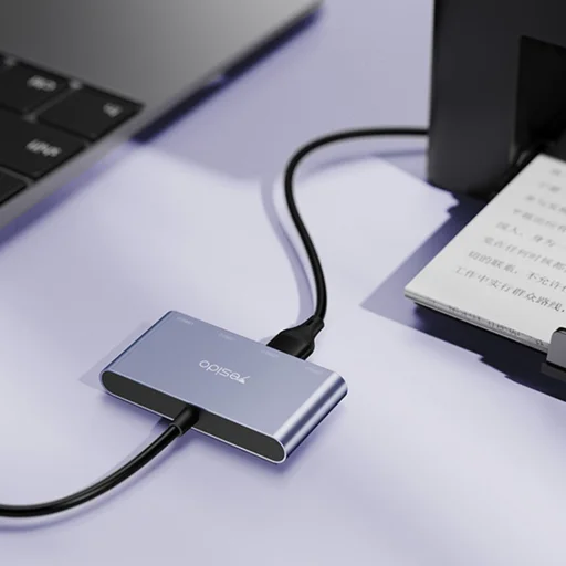 Yesido - Csatlakozóállomás 4 az 1-ben (HB12) - USB-ről 4x USB-re, Plug & Play, 480Mbps, 15cm - Szürke - 2