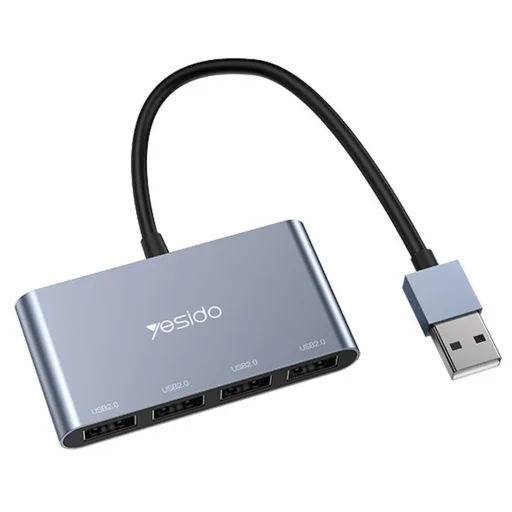 Yesido - Csatlakozóállomás 4 az 1-ben (HB12) - USB-ről 4x USB-re, Plug & Play, 480Mbps, 15cm - Szürke - 1