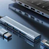 Yesido Dokkolóállomás 4 az 1-ben (HB18) - USB 1x USB3.0-ra, 3x USB2.0, Plug&Play, 5Gbps, Alumínium ötvözet - Szürke thumbnail