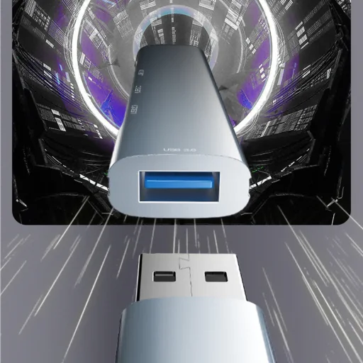 Yesido Dokkolóállomás 4 az 1-ben (HB18) - USB 1x USB3.0-ra, 3x USB2.0, Plug&Play, 5Gbps, Alumínium ötvözet - Szürke - 3