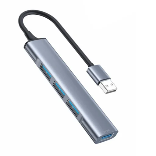 Yesido Dokkolóállomás 4 az 1-ben (HB18) - USB 1x USB3.0-ra, 3x USB2.0, Plug&Play, 5Gbps, Alumínium ötvözet - Szürke - 1